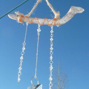 Suncatcher Q Treated driftwood, cut glass pieces and Swarovski crystals